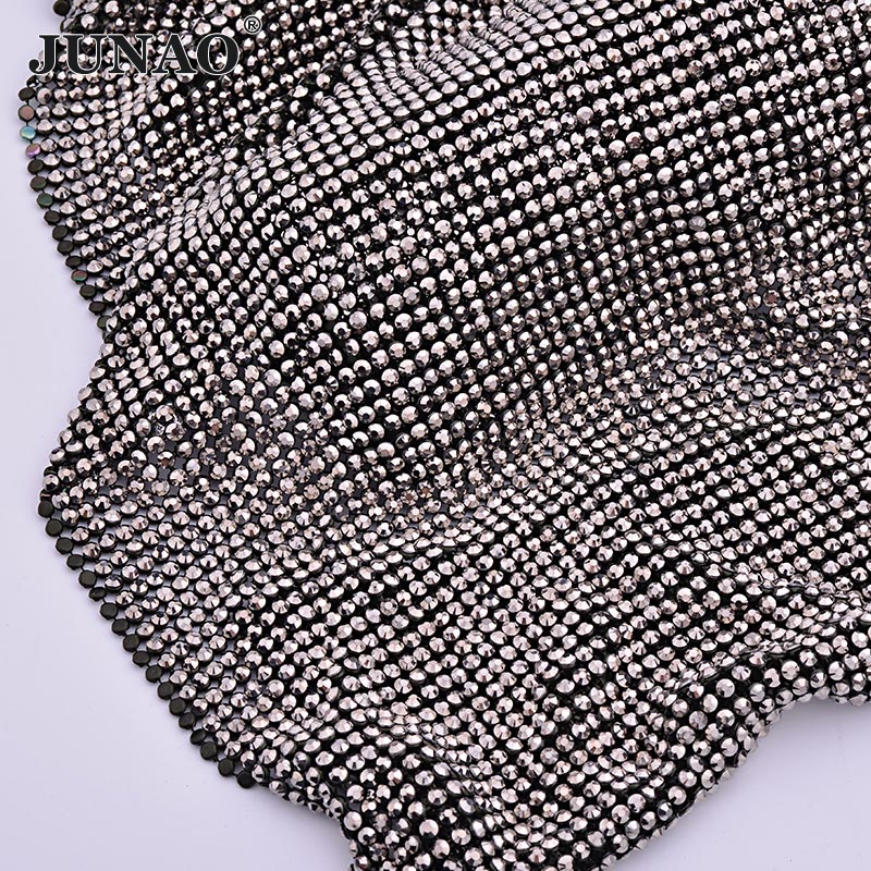 Hotfix Rhinestone Sheet - JUNAO 블랙 골드 크리스탈 메쉬 패브릭