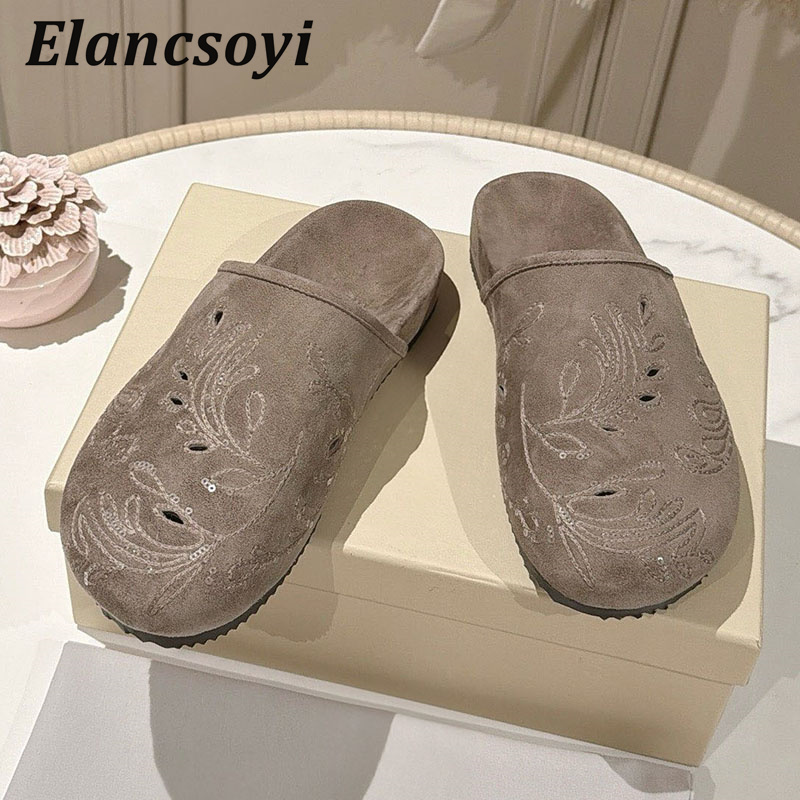 레이지 뮬 슈즈 여성용 자수 스팽글 스웨이드 속이 빈  - Embroidery Embellishments 리뷰 및 가격