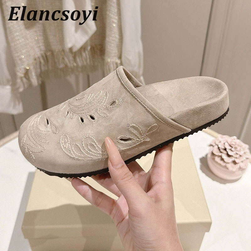 레이지 뮬 슈즈 여성용 자수 스팽글 스웨이드 속이 빈  - Embroidery Embellishments 리뷰 및 가격