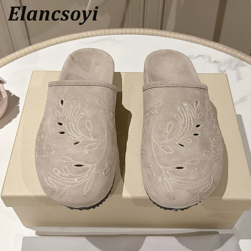 레이지 뮬 슈즈 여성용 자수 스팽글 스웨이드 속이 빈  - Embroidery Embellishments 리뷰 및 가격