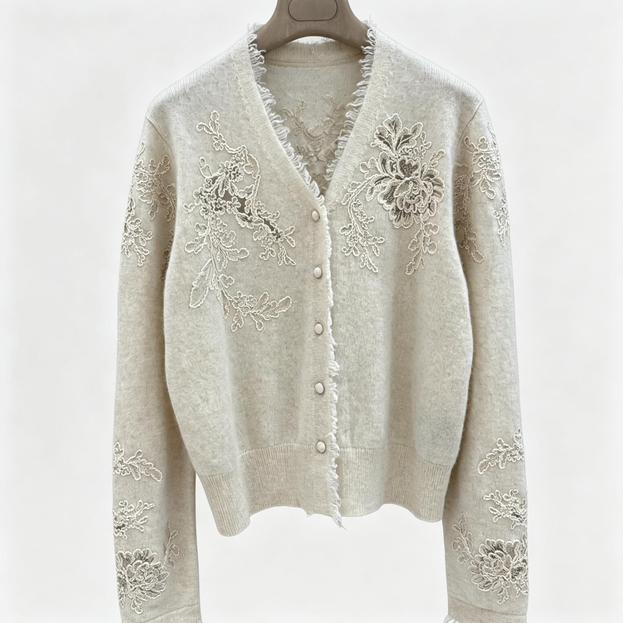 여성용 V넥 니트 가디건 플로럴 레이스 자수 프린지 트 - Tassel Fringe Trim 리뷰 및 가격