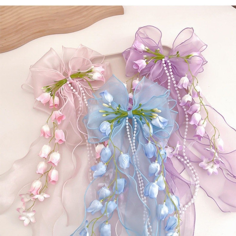 세련된 스윗 페어리 플라워 헤어 클립 롱 리본 메쉬 레 - Tassel Fringe Trim 리뷰 및 가격