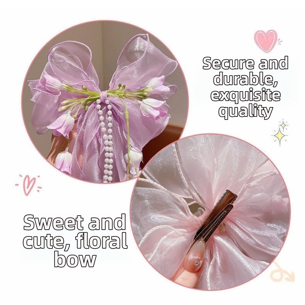 세련된 스윗 페어리 플라워 헤어 클립 롱 리본 메쉬 레 - Tassel Fringe Trim 리뷰 및 가격