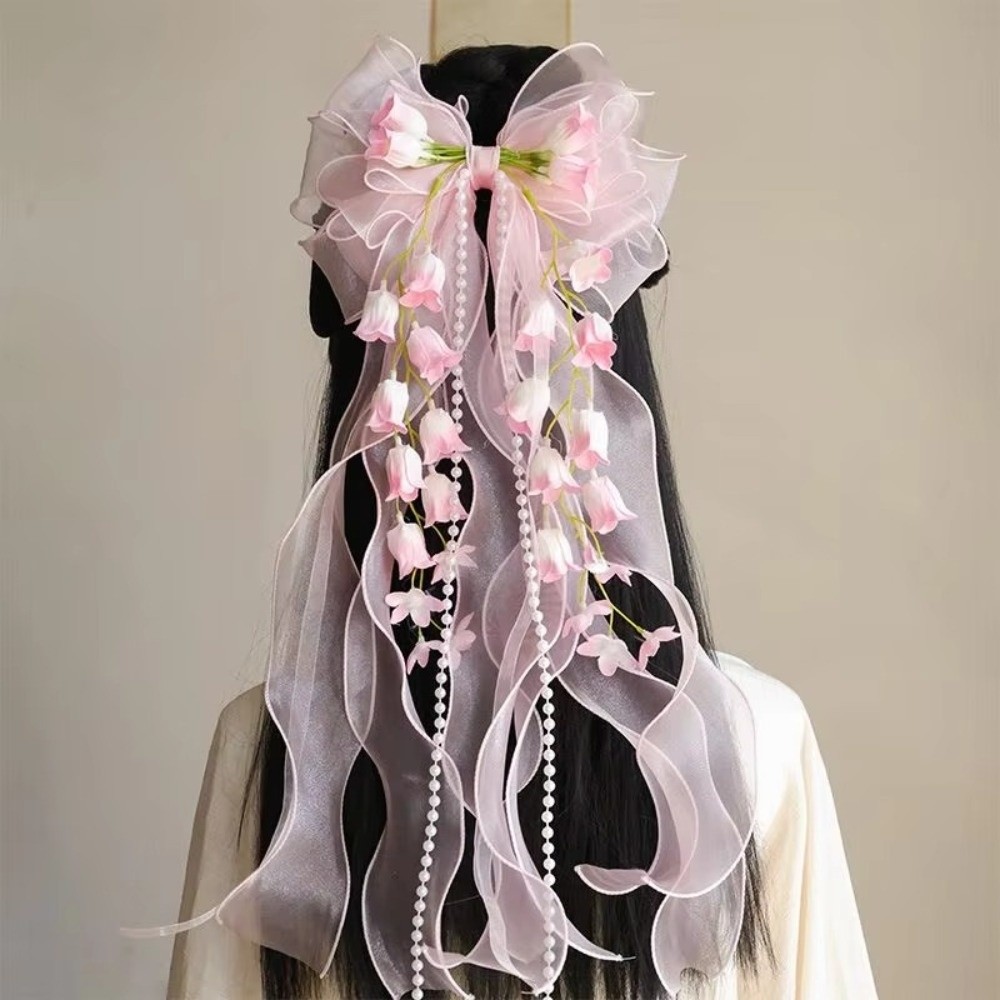 세련된 스윗 페어리 플라워 헤어 클립 롱 리본 메쉬 레 - Tassel Fringe Trim 리뷰 및 가격
